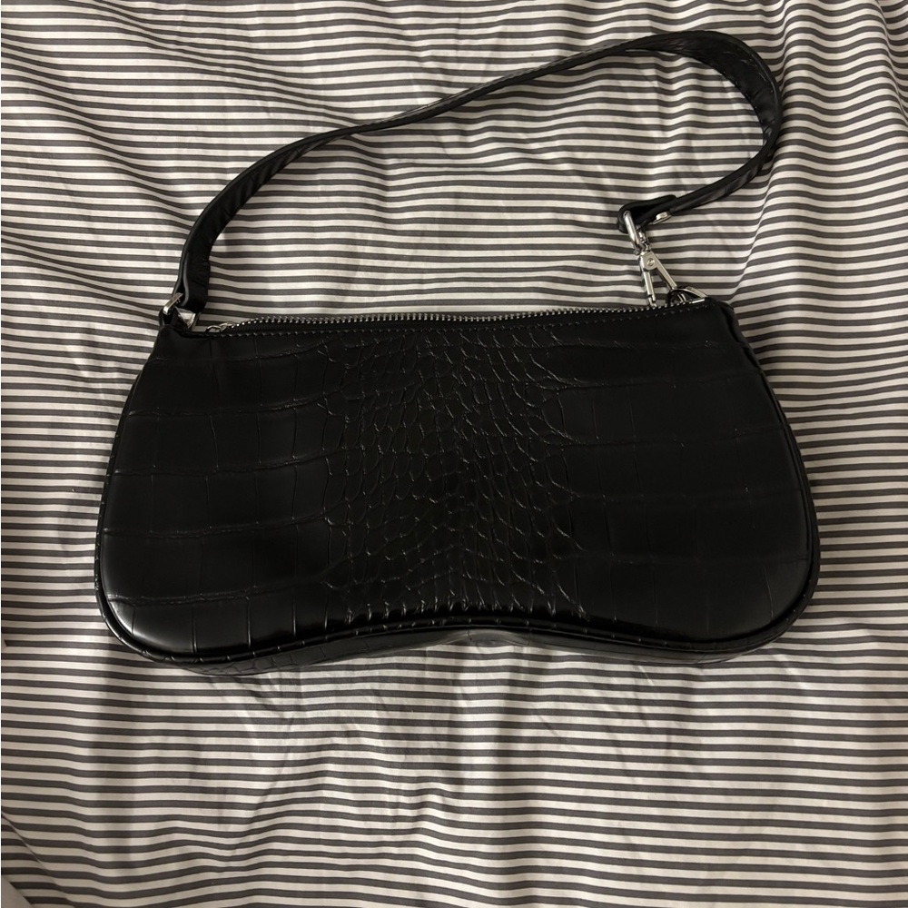 JW PEI Black Crocodile-Pattern Shoulder Bag